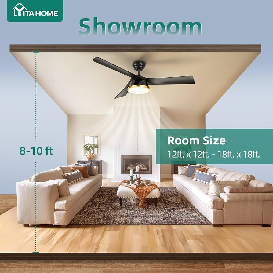 YITAHOME Ceiling Fans with Lights and Remote, 52 Inch Black